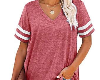 Fllay Womens Short Sleeve Shirt V Neck Loose Stripe T Shirts Tops Fllay Womens Short Sleeve Shirt V Neck Loose Stripe T Shirts Tops