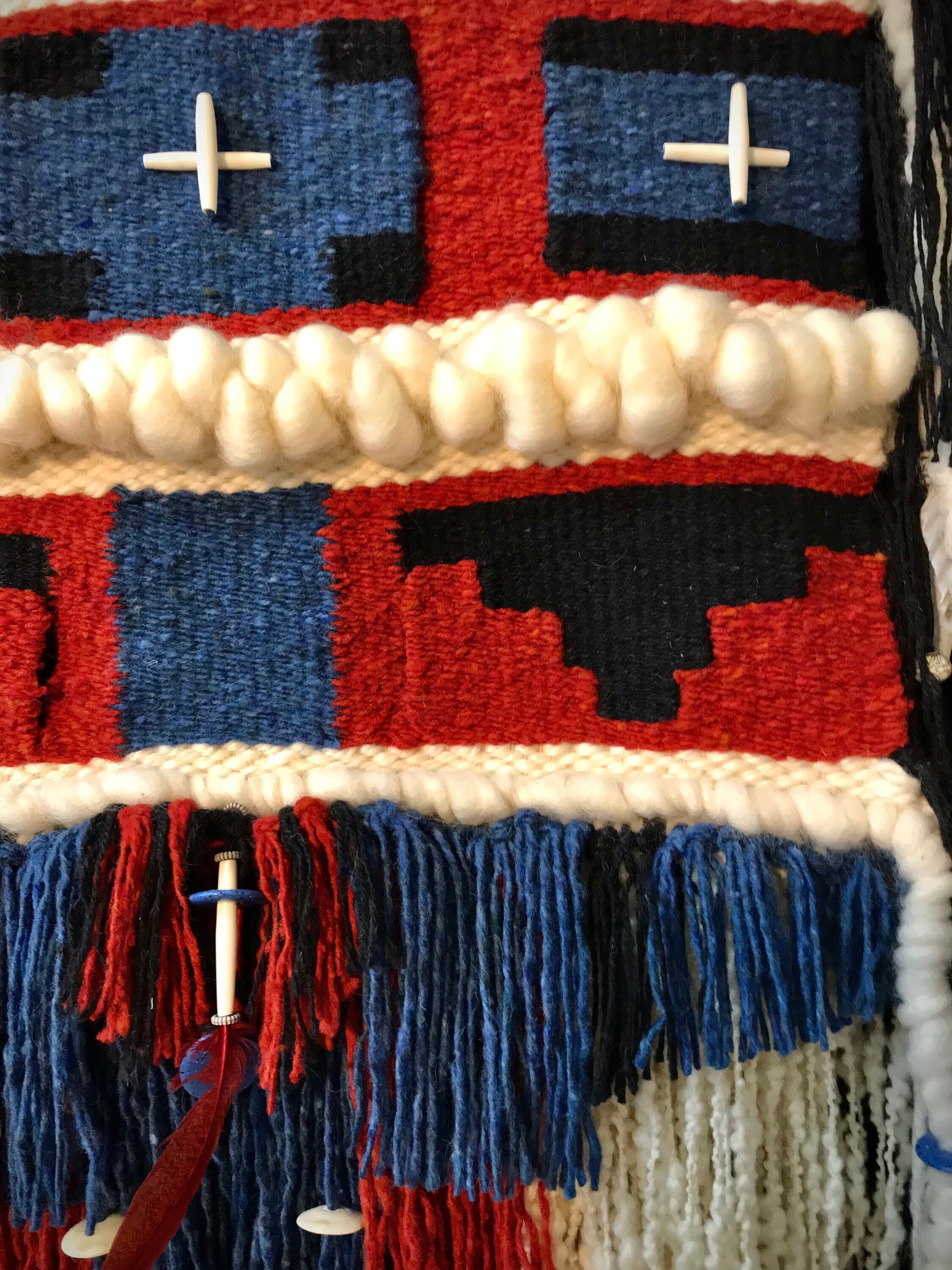 Native American Style Geometric Weaving With Feathers and Beads, Navaho