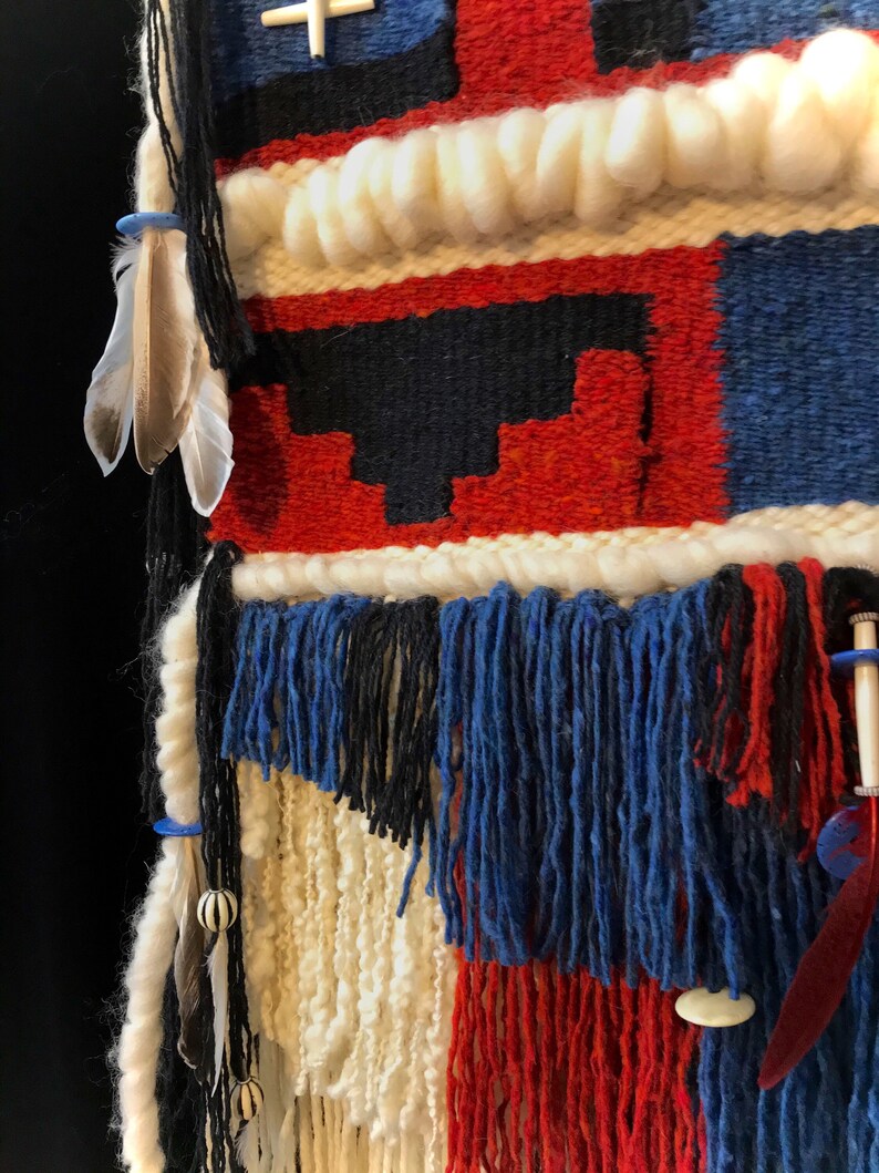 Native American Style Geometric Weaving With Feathers and Etsy