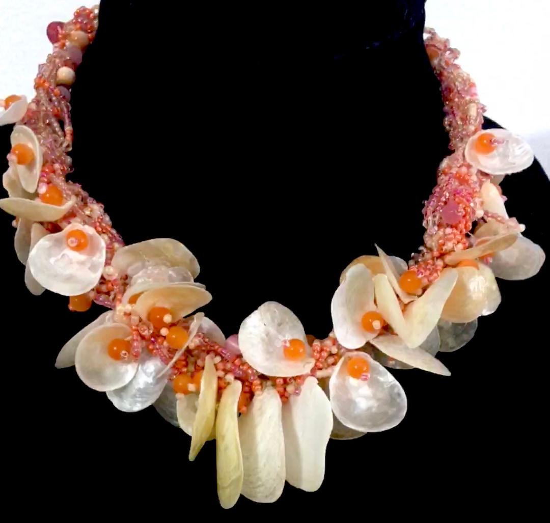 Tropical Shell Choker: Hand Beaded Seed Bead Necklace, Adjustable ...