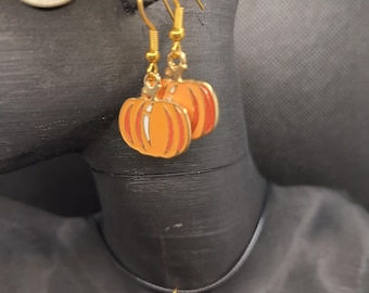 Conjunto de joyas de calabaza: pendientes y collar de otoño, accesorio de Halloween otoñal, regalo de Acción de Gracias.