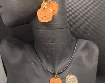 Conjunto de joyas de calabaza kawaii – Lindo conjunto de pendientes y collar de Halloween – Joyas con dije de calabaza de otoño – Regalo de otoño para ella