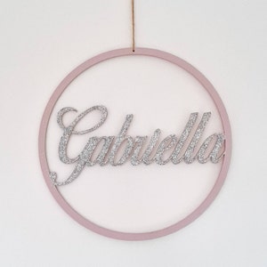 Personalised Name Hoop, Wall Hanging Sign, Bedroom Door Sign, Glitter Handmade Decor, Nursery Accessories, Children&#39;s Room Name Signs