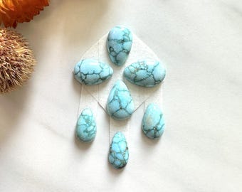 Small Faint Blue Teardrop Namtso Lake Turquoise, Set of 7