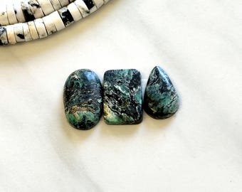 Large Deep Green Mixed Crescent Lake Variscite, Set of 3