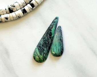 Large Deep Green Teardrop Crescent Lake Variscite, Set of 2