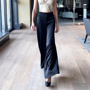 Stretch Satin Wide Leg Pants \ Long Palazzo Pants \ Elastic Waistband - BACK IN STOCK!