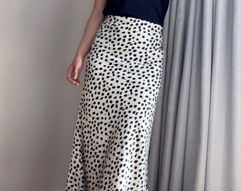 Maxi Satin Slip Skirt | Leopard Print | Bias Cut | Slim Fit | Animal Print | Long Length Skirt