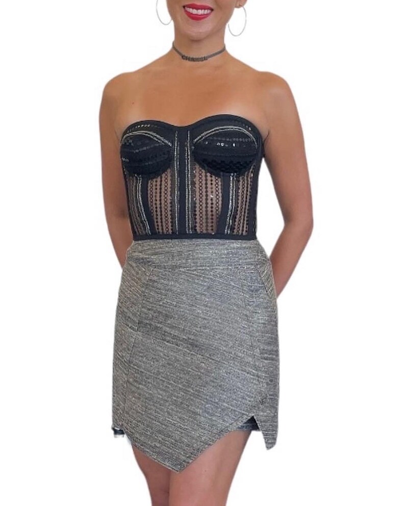 Structured Sheer Corset Top - Black