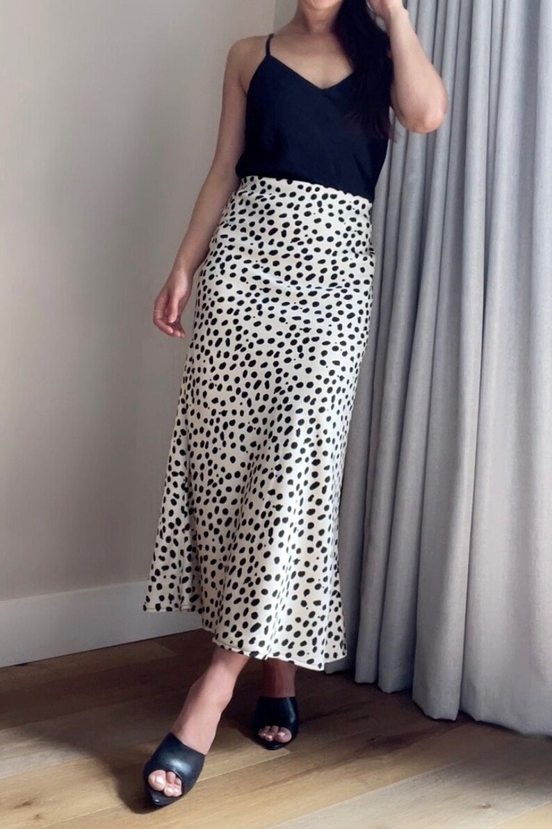 Maxi Satin Slip Skirt Ivory & Black Leopard Print Bias Cut Slim Fit ...