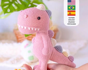 Crochet Pattern Dinosaur (English/Portuguese/Spain)/Crochet dinosaur PATTERN Amigurumi dinosaur pattern pdf tutorial