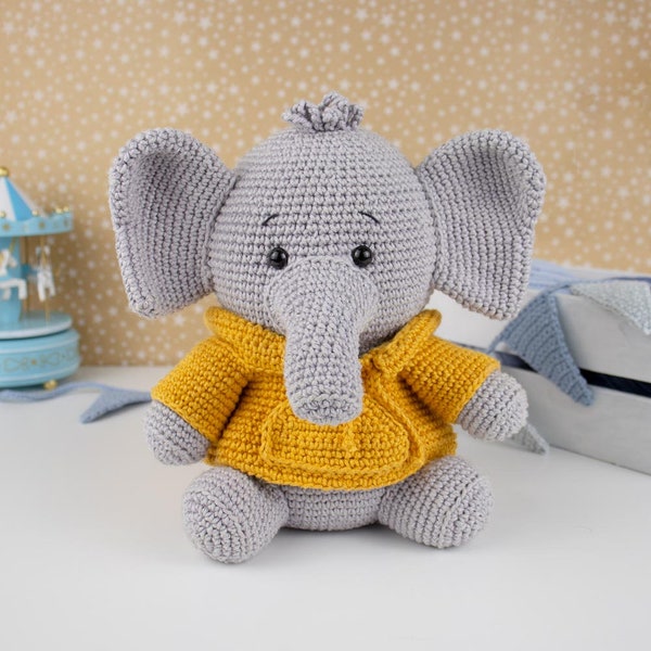 Elefant mit Pullover (Englisch)/Häkelmuster für Elefanten, Amigurumi-Elefantenmuster, PDF-Tutorial