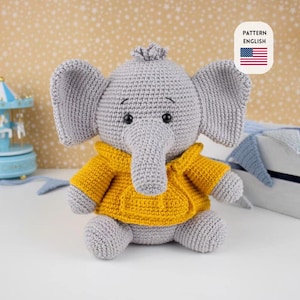 Elephant with Sweater (English)/ Crochet Elephant PATTERN Amigurumi Elephant pattern pdf tutorial