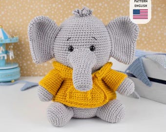 Elephant with Sweater (English)/ Crochet Elephant PATTERN Amigurumi Elephant pattern pdf tutorial