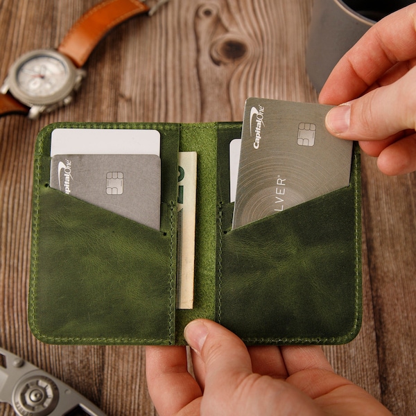 Minimalist  Wallet Personalized Card Holder Ultra Slim Wallet Men's Wallet Women's Wallet, Green