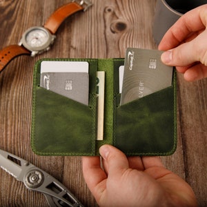 Cartera minimalista de cuero Tarjetero personalizado Cartera ultradelgada Cartera para hombre Cartera para mujer, Verde