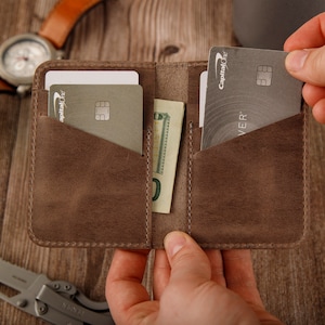 Cartera Minimalista de Cuero Tarjetero Personalizado Cartera Ultra Delgada Cartera para Hombre Cartera para Mujer, Gris
