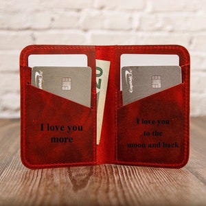 Leather Minimalist Wallet Personalized Card Holder Ultra Slim Wallet Men's Wallet Women's Wallet, Red image 3