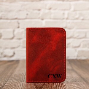 Leather Minimalist Wallet Personalized Card Holder Ultra Slim Wallet Men's Wallet Women's Wallet, Red image 7