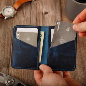 Minimalist Wallet Personalized Card Holder Ultra Slim Wallet Men's Wallet Women's Wallet, Green Navy Blue