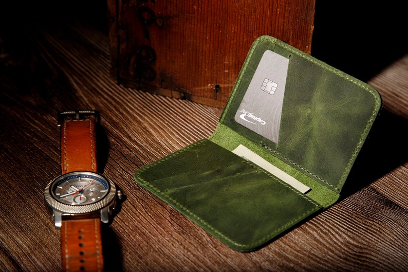 Minimalist Wallet Personalized Card Holder Ultra Slim Wallet Men's Wallet Women's Wallet, Green image 2