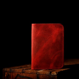 Leather Minimalist Wallet Personalized Card Holder Ultra Slim Wallet Men's Wallet Women's Wallet, Red image 8