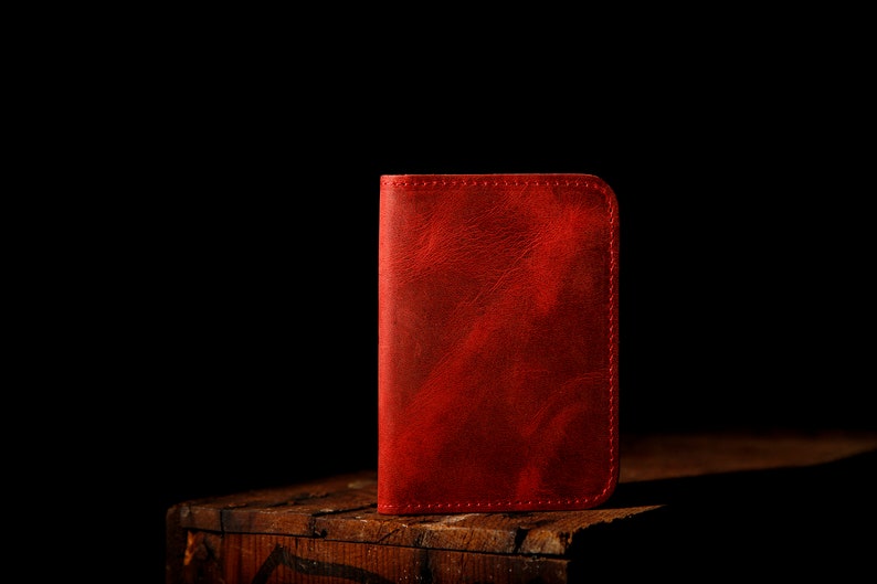 Leather Minimalist Wallet Personalized Card Holder Ultra Slim Wallet Men's Wallet Women's Wallet, Red image 8