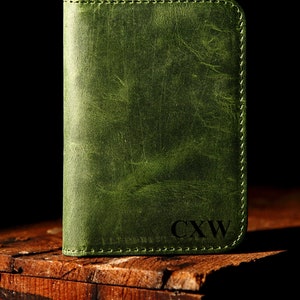 Leather Minimalist Wallet Personalized Card Holder Ultra Slim Wallet Men's Wallet Women's Wallet, Green image 4