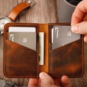 Minimalist  Wallet Personalized Card Holder Ultra Slim Wallet Men's Wallet Women's Wallet, Brown wallet