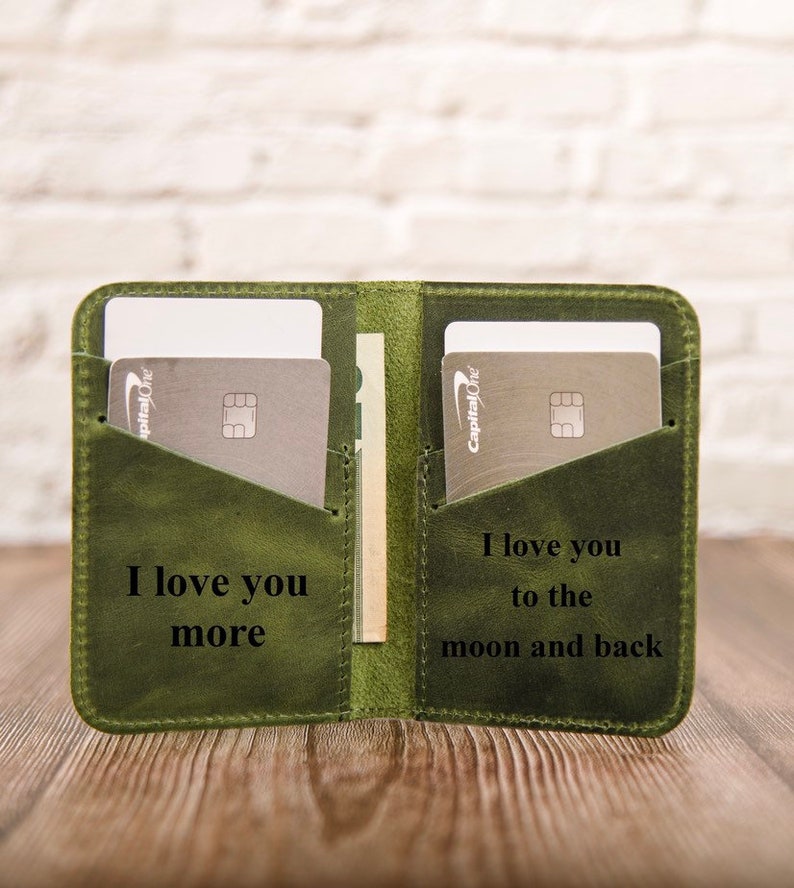 Minimalist Wallet Personalized Card Holder Ultra Slim Wallet Men's Wallet Women's Wallet, Green image 3