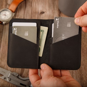 Leather Minimalist Wallet Personalized Card Holder Ultra Slim Wallet Men's Wallet Women's Wallet, Green Black