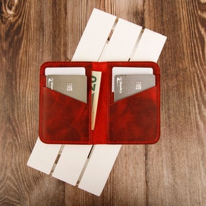 Leather Minimalist Wallet Personalized Card Holder Ultra Slim Wallet Men's Wallet Women's Wallet, Red image 6