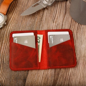 Leather Minimalist Wallet Personalized Card Holder Ultra Slim Wallet Men's Wallet Women's Wallet, Red image 4