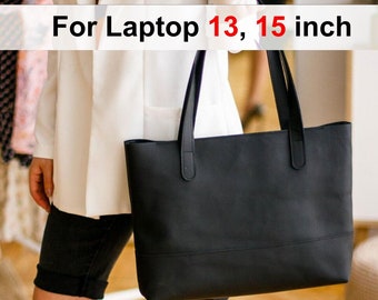 Minimalistische Leder-Einkaufstasche, Leder-Laptop-Einkaufstasche, Monogramm Ledertasche, Alltagstasche Frauen, lässige Handtasche, personalisierte Damentasche