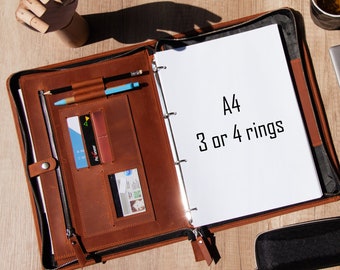 Engraved leather portfolio with zipper, Leather portfolio binder, Zipper portfolio binder, 3 ring leather portfolio, Monogrammed portfolio