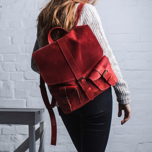 Mochila de cuero para portátil para mujer, Mochila de cuero personalizada, Mochila de viaje de cuero, Mochila informal, Mochila de mujer para el trabajo