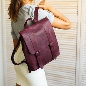 Mochila de cuero, Mochila para portátil para mujer, Mochila negra, Mochila universitaria