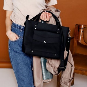 Leather crossbody bag large, Leather work tote bag, Black leather bag