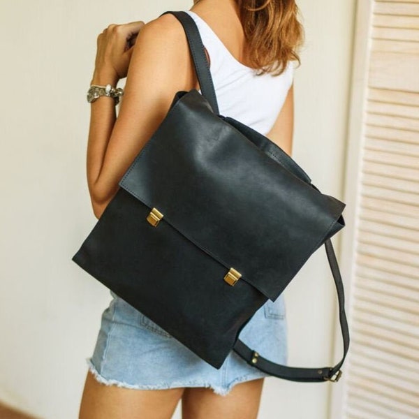 Bolso mochila convertible de cuero, Bolso mochila convertible para mujer, Mochila grande de cuero, Mochila de cuero para portátil, Bolso mochila de cuero