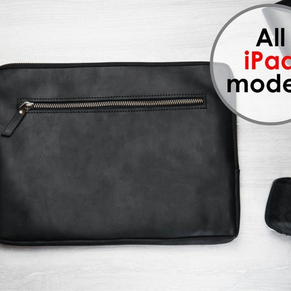 Leather zipper iPad sleeve, Custom iPad 10th generation case, iPad Pro 12.9 leather case, iPad Air 5th gen case, iPad Mini 6 sleeve