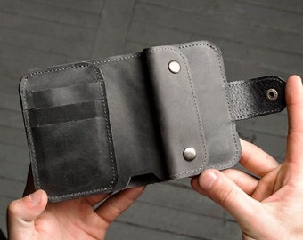 Mini leather wallet,Leather wallet with coin pocket,Engraved leather wallet,Personalized mens wallet,Black small wallet,Handcrafted wallet