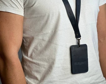 Tarjetero de cuero con identificación, Tarjetero personalizado, Cartera de cuero para identificación, Cartera de cuero con cordón, Porta credencial de cuero, Tarjetero con cordón