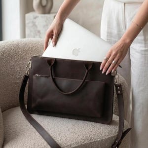 Leather Work Bag, Laptop Shoulder Bag, Handmade Leather Briefcase, Office Messenger Bag, Business Leather Satchel, Custom Macbook Pro Bag