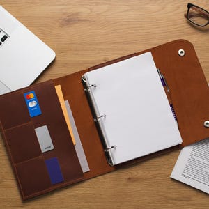 Pasta de couro personalizada, capa de pasta personalizada, planejador de pasta de pasta, planejador recarregável, caderno de pasta de 3 argolas, pasta de 6 argolas