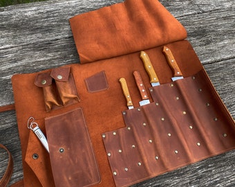 Leather knife roll,Chef gifts for men,Cooking gift for men,Personalized knife holder,Leather bag for knives,Kitchen tool bag