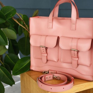 Rosa Ledertasche, Umhängetasche Damen Laptop, Leder Umhängetasche Damen, Leder Arbeitstasche für Frauen, Ledertasche mit Taschen
