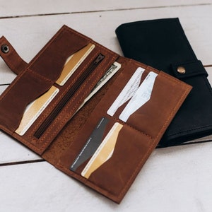 Cartera de cuero larga para hombre, Cartera de cuero personalizada para hombre, Cartera delgada personalizada, Cartera grabada para hombre, Cartera de cuero con grabado