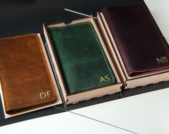 Cartera de piel con grabado, Cartera larga personalizada, Cartera de piel artesanal, Cartera de piel monogramada para mujer, Cartera larga plegable