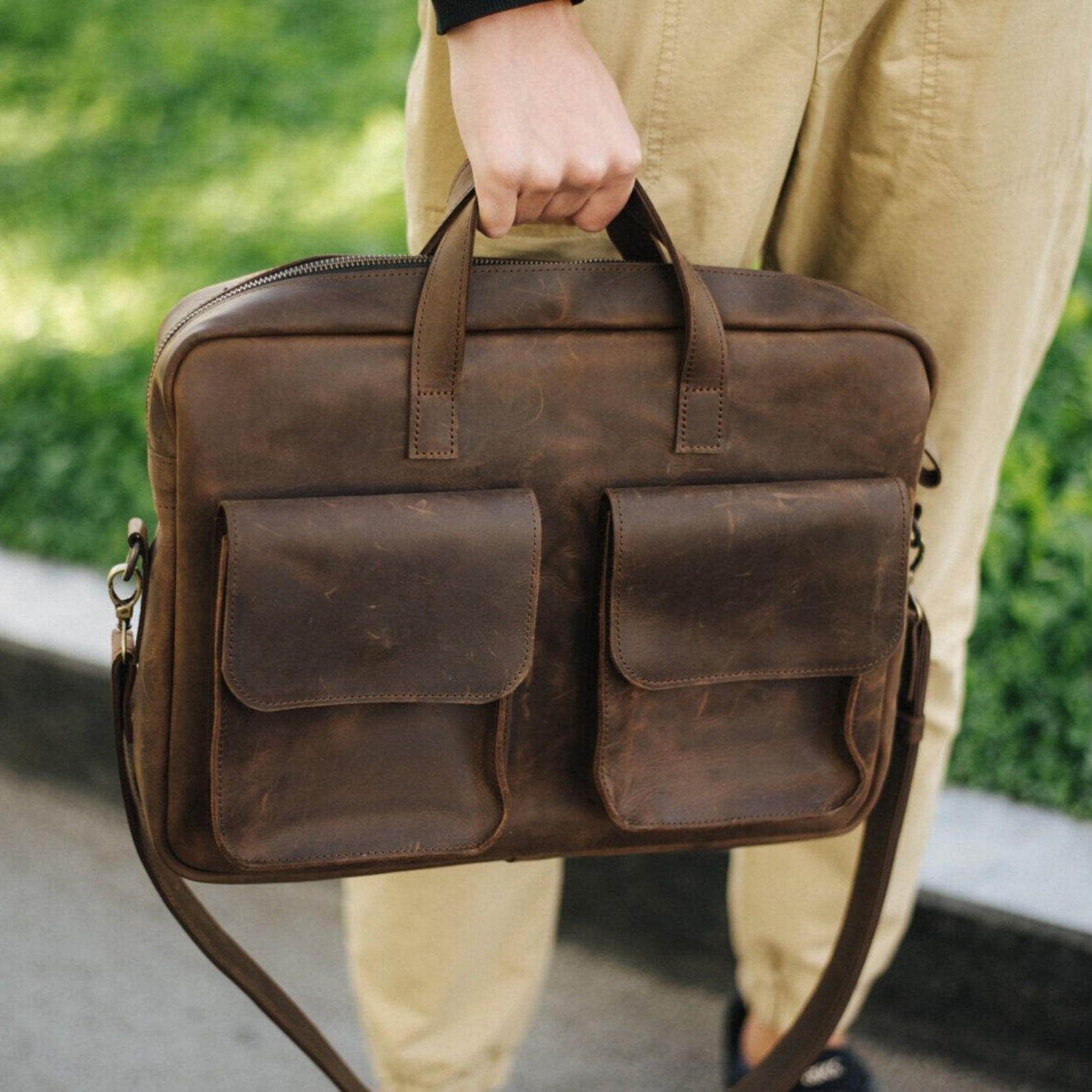 Leather messenger bag men Laptop bag men Brown leather Etsy