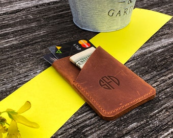 Tarjetero de cuero grabado, Tarjetero personalizado, Tarjetero de crédito, Estuche de cuero para tarjetas, Tarjetero con monograma, Billetera de bolsillo